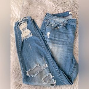 Distressed low rise jeans
